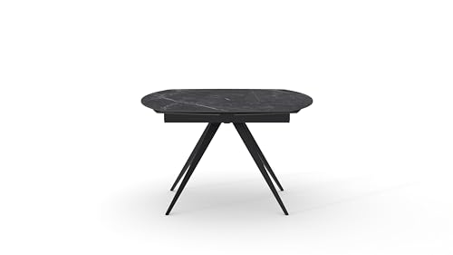 PAZZO DESIGN Lavinia, ausziehbarer schwenkbarer Tisch, schwarze Marmorplatte mit weißer / hellgrauer Maserung, schwarze Beine, Küche, Wohnzimmer, Keramik, 120 x 90 x 77 cm - id_2297 von PAZZO DESIGN
