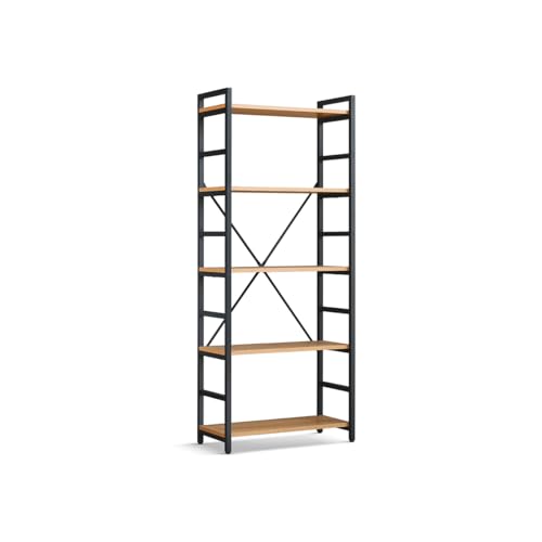 PAZZO DESIGN Olimpia Bücherregal, Aufbewahrungsregal mit 5 Ebenen, Organizer für Arbeitszimmer, Büro, mit offenen Fächern für Wohnzimmer, Industriestil, Metallstruktur, Eiche und Schwarz - id_2222 von PAZZO DESIGN