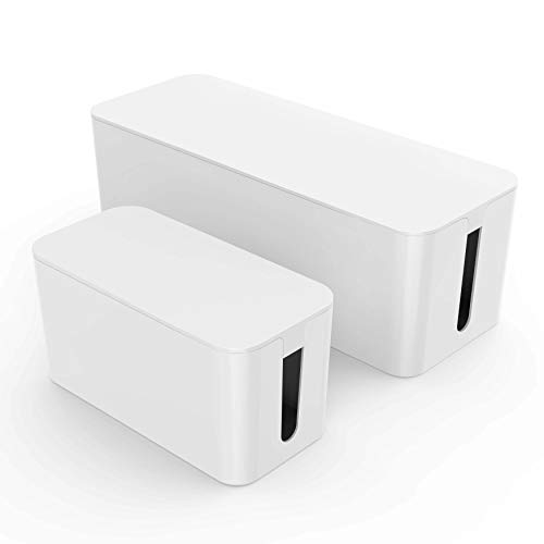 Pazzimo Kabelbox groß und klein im 2er Set - 2 Aufbewahrungsboxen in Weiß für Kabel, Adapter und Steckerleisten - Kabelmanagement für Kabelsalat - zum Schutz von Kindern und Haustieren von PAZZiMO