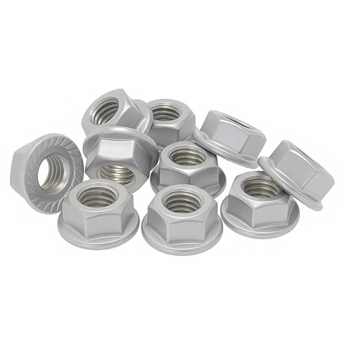 PB Schrauben® Flanschmutter M10-25 Stk I Pulverbeschichtete Sechskantmutter mit Flansch M10 Edelstahl – DIN 6923 | Rostfreie Sperrzahnmutter Coated in Germany – V2A – RAL 9006 (Weißaluminium) von PB Schrauben