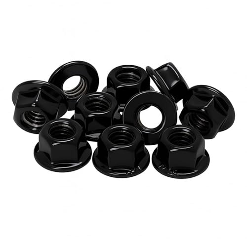 PB Schrauben® Flanschmutter M6-50 Stk I Pulverbeschichtete Sechskantmutter mit Flansch M6 Edelstahl – DIN 6923 | Rostfreie Sperrzahnmutter Coated in Germany – V2A – RAL 9005 (Schwarz Glanz) von PB Schrauben