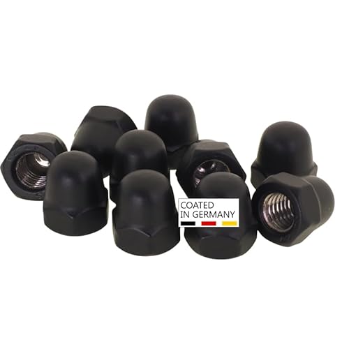 PB Schrauben® Hutmuttern M5-25 Stk I Pulverbeschichtete Hutmutter M5 Edelstahl – DIN 1587 | Rostfreie Kappenmuttern Coated in Germany – V2A I Schutzkappe – RAL 9005 (Schwarz Matt) von PB Schrauben