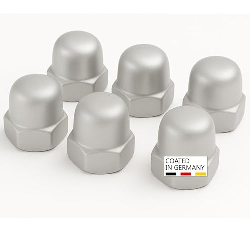 PB Schrauben® Hutmuttern M5-25 Stk I Pulverbeschichtete Hutmutter M5 Edelstahl – DIN 1587 | Rostfreie Kappenmuttern Coated in Germany – V2A I Schutzkappe – RAL 9006 (Weißaluminium) von PB Schrauben