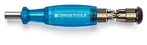 PB Swiss Tools Bit Handhalter Schraubendreher PB 6464 | 100% Swiss Made | Schraubendreher mit Bits im Griff, inklusive Schlitz 2/3/4, PH1/PH2, T10/T15/T20 Bits, Blau von PB Swiss Tools