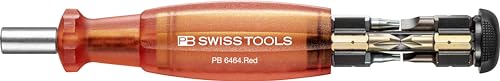 PB Swiss Tools Bithalter Schraubendreher magnetisch PB 6464 | 100% Swiss Made | Schraubendreher mit Bits im Griff, inklusive Schlitz 2/3/4, PH1/PH2, T10/T15/T20, Rot von PB Swiss Tools