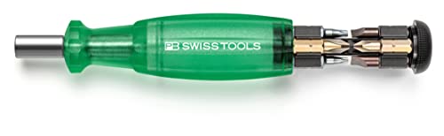 PB Swiss Tools Bit Handhalter Schraubendreher PB 6464 | 100% Swiss Made | Schraubendreher magnetisch mit Bits im Griff, inklusive Schlitz 2/3/4, PH1/PH2, T10/T15/T20 Bits, Grün von PB Swiss Tools