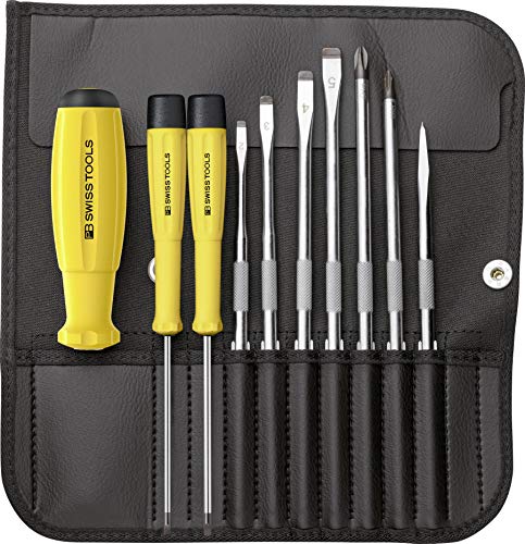 PB Swiss Tools ESD SCHLITZ/PHILLIPS/AHLE Schraubendreher-Set Elektriker PB 8215, 10-tlg. (Gr. 0/1/2/3/4/5/PH1/PH2), 100% Swiss Made, Unbegrenzte Garantie von PB Swiss Tools