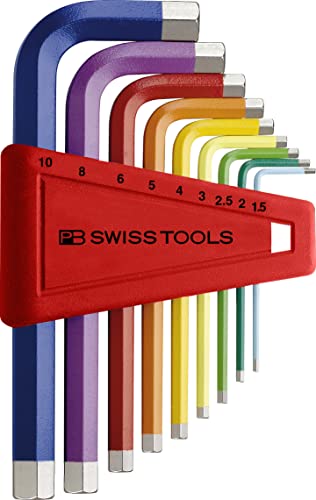 PB Swiss Tools Innensechskant Satz PB 210.H-10 RB | 100% Swiss Made | 9-teiliges RainBow Winkelschraubendreher Set 1,5-10 mm für Schraubarbeiten in Industrie und Handwerk von PB Swiss Tools
