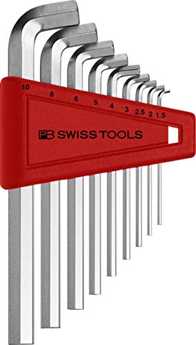 PB Swiss Tools Innensechskant Satz PB 2210 | 100% Swiss Made | 9-teiliger Winkelschraubendreher Satz 1,5/2/2,5/3/4/5/6/8/10 mm mit kurzem 100 Grad Stiftteil von PB Swiss Tools