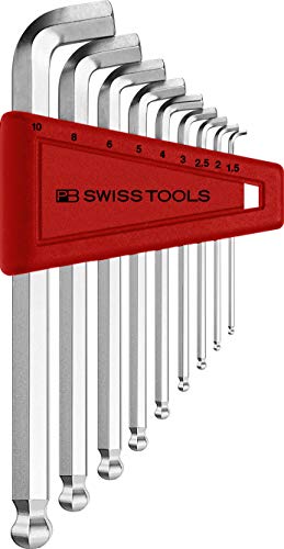 PB Swiss Tools Innensechskant Satz PB 2212.H-10 | 100% Swiss Made | 9-teiliger Winkelschraubendreher Satz 1,5/2/2,5/3/4/5/6/8/10 mm mit kurzem 100° Stiftteil von PB Swiss Tools