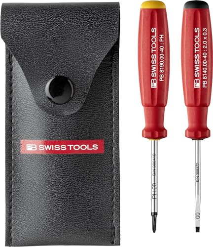 PB Swiss Tools Mini Schraubendreher Set Kreuz Schlitz PB 8535 | 100% Swiss Made | 2-teiliger Schraubenzieher Satz Grösse PH 00 in praktischem Kunstleder-Etui von PB Swiss Tools