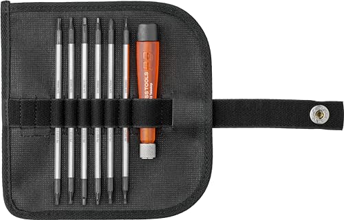 PB Swiss Tools Mini Schraubendreher Set PB 513 | 100% Swiss Made | 6-teiliges Schraubenzieher Set mit Duplex-Wechselklingen Torx Kreuzschlitz Schlitz Innensechskant in kompakter Kunstleder Rolltasche von PB Swiss Tools