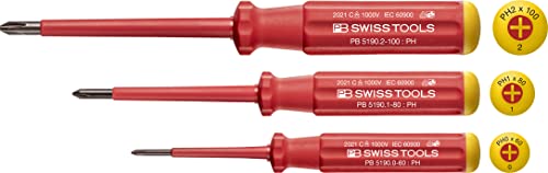 PB Swiss Tools PH Kreuz VDE Schraubendreher Set PB 5548, 100% Swiss Made, 3-teiliges Elektro Schraubenzieher Set für Kreuzschlitz-Schrauben Grösse PH0/PH1/PH2, Rot von PB Swiss Tools