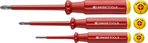 PB Swiss Tools PHILLIPS Kreuzschraubendreher-Set Elektriker VDE PB 5548, 3-tlg. (PH0/PH1/PH2), Isoliert bis 1.000 Volt, 100% Swiss Made, Unbegrenzte Garantie, Rot von PB Swiss Tools