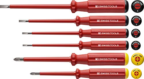 PB Swiss Tools PHILLIPS SCHLITZ Schraubendreher-Set Elektriker VDE PB 5542, 6-tlg. (PH1/PH2/1/2/3/4), Isoliert bis 1.000 Volt, 100% Swiss Made, Unbegrenzte Garantie, Rot von PB Swiss Tools