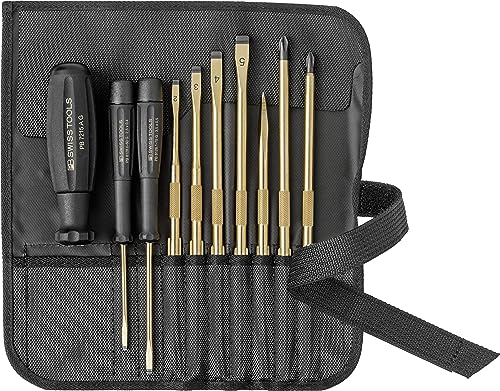 PB Swiss Tools Limited Edition - goldenes Schraubendreher Set PB 8218.G 145Y | 100% Swiss Made | 10-teiliges Werkzeug Set, 7 Wechselklingen Schlitz/PH/Torx/Ahle, inkl. hochwertiger Rolltasche von PB SWISS TOOLS