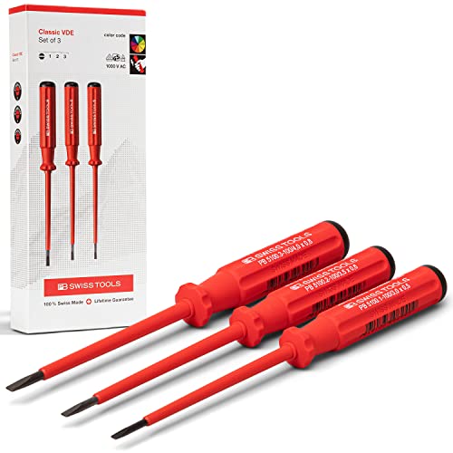 PB Swiss Tools Schlitz VDE Schraubendreher Satz PB 5539 | 100% Swiss Made | 3-teiliges Elektro Schraubendreher Set, isoliert bis 1000 Volt, VDE geprüft, für Profi, Elektriker, Heimwerker von PB Swiss Tools