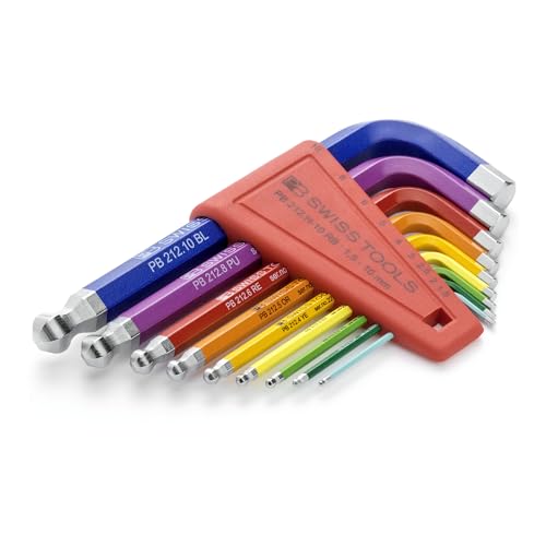 PB Swiss Tools Sechskant-Winkelschraubendreher-Satz, mit Kugelkopf, pulverbeschichtet, 9-teilig von PB Swiss Tools