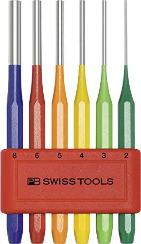 PB Swiss Tools Splinttreiber Satz PB 755.B | 100% Swiss Made | 6-teiliges buntes Durchschlag Set 2/3/4/5/6/8 mm aus Achtkantstahl für sicheres Aus- oder Durchtreiben von Niete, Stift, Bolzen von PB Swiss Tools
