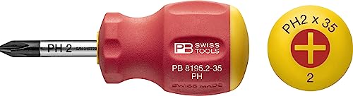 PB Swiss Tools Stubby Kreuzschlitz Schraubendreher PB 8195.2-35 | 100% Swiss Made | Einzelner Stubby Schraubenzieher für Kreuz-Schrauben Grösse 2, ideal bei engen Platzverhältnissen von PB Swiss Tools