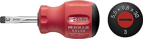 PB Swiss Tools Stubby Schlitz Schraubendreher PB 8135.3 | 100% Swiss Made | Einzelner Stubby Schraubenzieher für Schlitz-Schrauben Grösse 3, ideal bei engen Platzverhältnissen von PB Swiss Tools