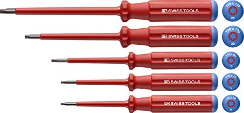 PB Swiss Tools Torx VDE Schraubendreher Set PB 5549-100% Swiss Made - 5-teiliges Elektro Schraubenzieher Set T9/T10/T15/T20/T25 - vollisoliert bis 1000V AC / 1500V DC, VDE geprüft von PB Swiss Tools