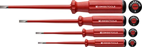 PB Swiss Tools VDE SCHLITZ Schraubendreher-Set Elektriker PB 5538 Slim, 4-tlg. (2/3/4/5), Isoliert bis 1.000 Volt, 100% Swiss Made, Unbegrenzte Garantie, Rot von PB Swiss Tools