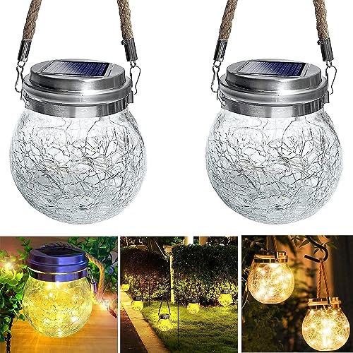 2x LED Solarglas - Solarlampe aus Glas mit LED Lichterkette warmweiß inkl. Akku Solar Gartenlampe Laterne Solarlaterne von PB-Versand