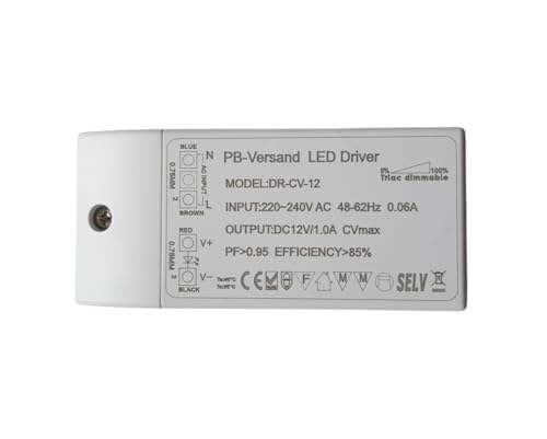 Dimmbarer LED Trafo 12V DC 1-12 Watt Netzteil dimmbar Treiber Transformator für Dimmer G4 MR16 GU5.3 (12.00) von PB-Versand