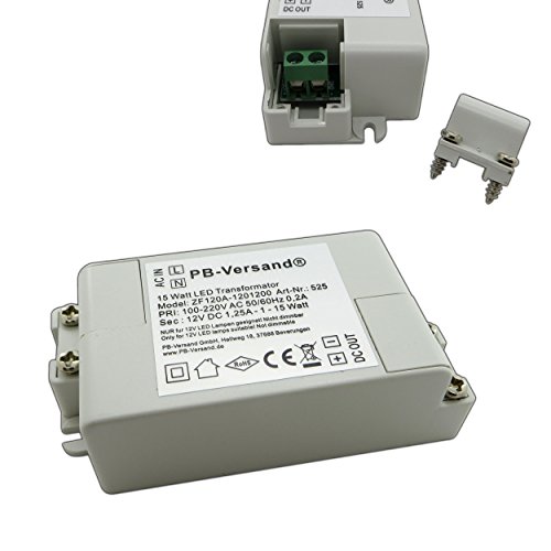 LED Trafo 15 Watt 12V DC Gleichspannung Netzteil Treiber Transformator Driver Niedervolt LED-Transformator klein & flach - ohne Mindestlast von PB-Versand