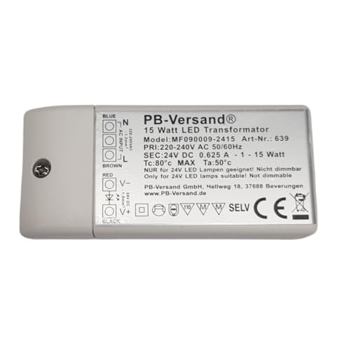 LED Trafo 24 Volt DC 15 Watt Gleichspannung Netzteil Treiber Leuchtmittel Transformator Driver Niedervolt 15W LED-Transformator LED Trafo 24 Volt DC 15 Watt Gleichspannung Netzteil Treiber Leuchtmittel Transformator Driver Niedervolt 15W LED-Transformator von PB-Versand