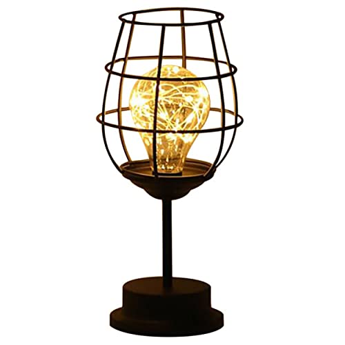 Tischlampe Weinglas - Dekorativer Lampenschirm im Weinglas / Glas Design aus Metall Vintage Design batteriebetrieben von PB-Versand