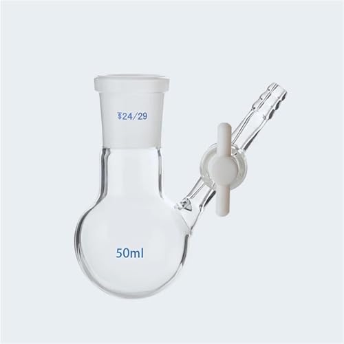 Labor-Kolben, 1 STÜCKE 25 ml bis 1000 ml Labor kugelförmigen Reaktionskolben aus Borosilikatglas mit PTFE-Kolben(50ml caliber24) von PBDEIOEOE