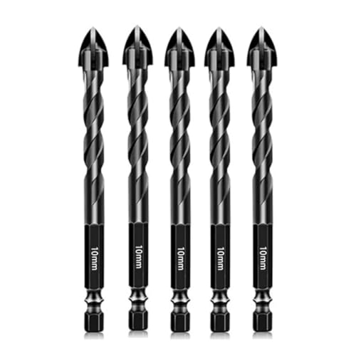 Mauerbohrer 5 Stück Mauerwerksfliesenbohrer 3–12 mm for Ziegel, Kunststoff, Glas mit schwarzem Sechskantschaft(10mm) von PBDEIOEOE