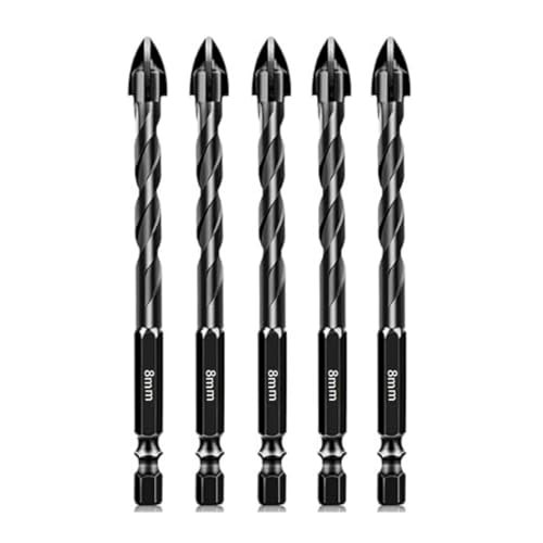 Mauerbohrer 5 Stück Mauerwerksfliesenbohrer 3–12 mm for Ziegel, Kunststoff, Glas mit schwarzem Sechskantschaft(8mm) von PBDEIOEOE