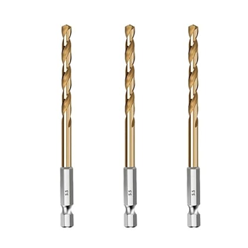 Mauerbohrer HSS-Holzbohrer mit Titanbeschichtung, 1/4-Sechskantschaft, Größen 1,5–6,5 mm(3PCS 5.5mm) von PBDEIOEOE