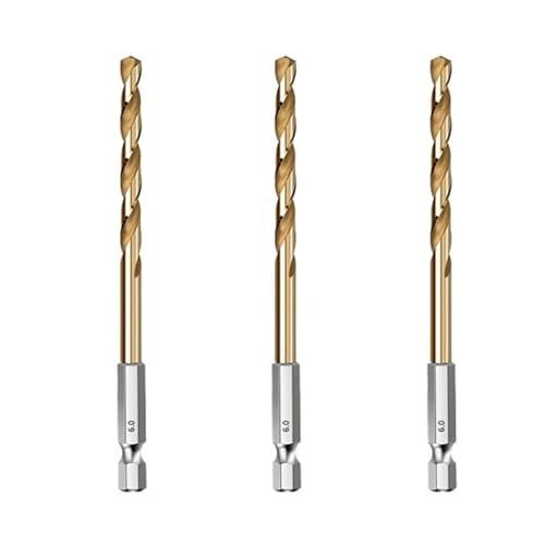 Mauerbohrer HSS-Holzbohrer mit Titanbeschichtung, 1/4-Sechskantschaft, Größen 1,5–6,5 mm(3PCS 6.0mm) von PBDEIOEOE