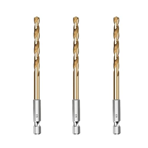 Mauerbohrer HSS-Holzbohrer mit Titanbeschichtung, 1/4-Sechskantschaft, Größen 1,5–6,5 mm(3PCS 6.5mm) von PBDEIOEOE