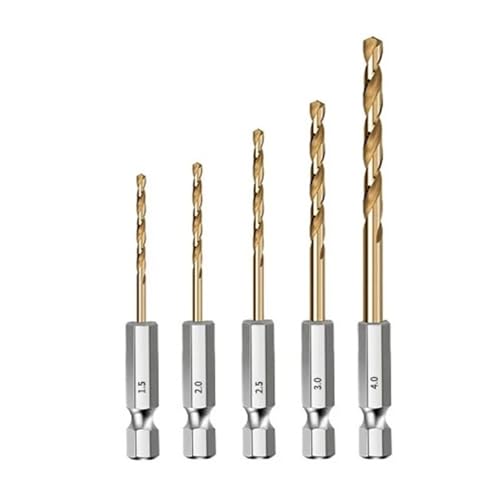 Mauerbohrer HSS-Holzbohrer mit Titanbeschichtung, 1/4-Sechskantschaft, Größen 1,5–6,5 mm(5pcs 1.5 4.0mm) von PBDEIOEOE