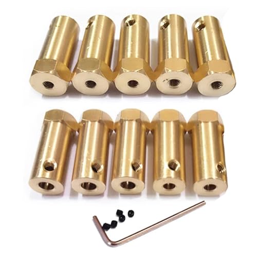 Messing-Wellenkupplung, 10 stücke Sechseckigen Messing Starre Wellenkupplung 3-8mm CNC Motor Anschlusshülse Adapter(4MM bore) von PBDEIOEOE