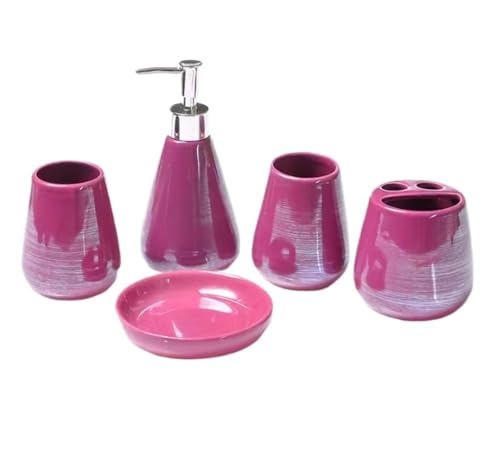 PBDEIOEOE Badezimmer-Accessoires-Set, 5 Packungen Keramikbedarf Enthält Zahnbürstenhalter Seifenschale und Tasse Wohnung(Purple) von PBDEIOEOE
