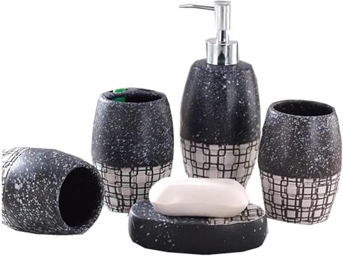 PBDEIOEOE Badezimmer-Accessoires-Set, 5-stück Zubehör Set Hand-Bemalt Keramik Retro Schneeflocke Geprägte Muster Wohnung PBDEIOEOE Badezimmer-Accessoires-Set, 5-stück Zubehör Set Hand-Bemalt Keramik Retro Schneeflocke Geprägte Muster Wohnung von PBDEIOEOE