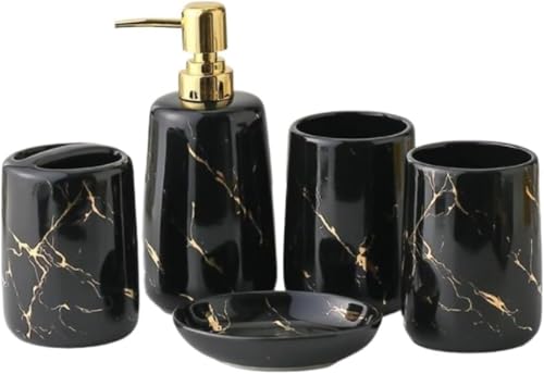 PBDEIOEOE Badezimmer-Accessoires-Set, 5-teiliges Zubehörset Keramik Seifenschale Wohnung(Black) von PBDEIOEOE