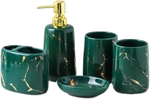 PBDEIOEOE Badezimmer-Accessoires-Set, 5-teiliges Zubehörset Keramik Seifenschale Wohnung(Green) von PBDEIOEOE