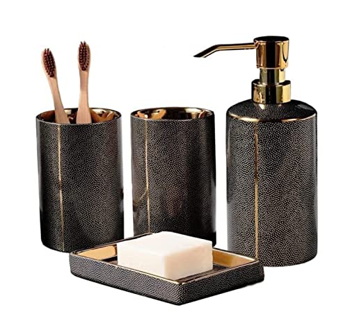 PBDEIOEOE Badezimmer-Accessoires-Set, Leichtes Luxus Keramik Deko Accessoire Set Apartment 4tlg(Black) von PBDEIOEOE