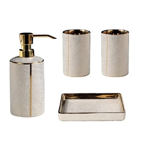 PBDEIOEOE Badezimmer-Accessoires-Set, Leichtes Luxus Keramik Deko Accessoire Set Apartment 4tlg(White) von PBDEIOEOE