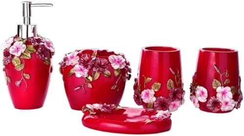 PBDEIOEOE Badezimmer-Accessoires-Set, Roter Harzspender/Zahnbürstenhalter/Becher/Seifenschale Set 5-teilig Apartment PBDEIOEOE Badezimmer-Accessoires-Set, Roter Harzspender/Zahnbürstenhalter/Becher/Seifenschale Set 5-teilig Apartment von PBDEIOEOE
