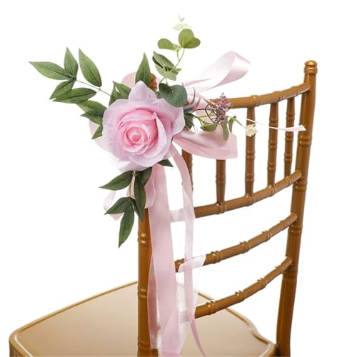10/8/4PCSOutdoor Hochzeit Gang Pew Künstliche Blumen Stuhl Dekorationen for Zeremonie Mit Chiffon Band Kirche Blumen Dekoration(Pink,8pcs) von PBHGMGEBLV