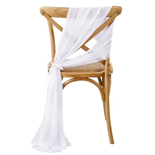 10 Stück Chiffon-Stuhlschärpen for Hochzeiten, Partys, Zeremonien, Empfänge, Blumenarrangements, Bankette, Outdoor-Dekoration, 20 x 275 cm(White,10pcs20x275cm) von PBHGMGEBLV
