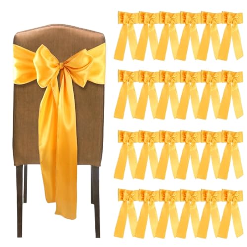 25Pcs Satin Stuhl Schärpen Bögen Party Bankett Decor Hochzeit Geburtstag Hotel Event Abdeckung Dekoration(Yellow) von PBHGMGEBLV